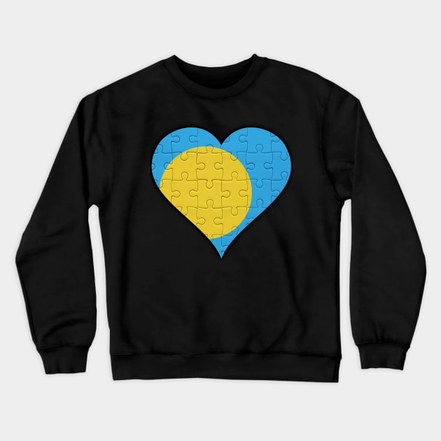 Palauan Jigsaw Puzzle Heart Design - Gift for Palauan With Palau Roots Crewneck Sweatshirt by Country Flags